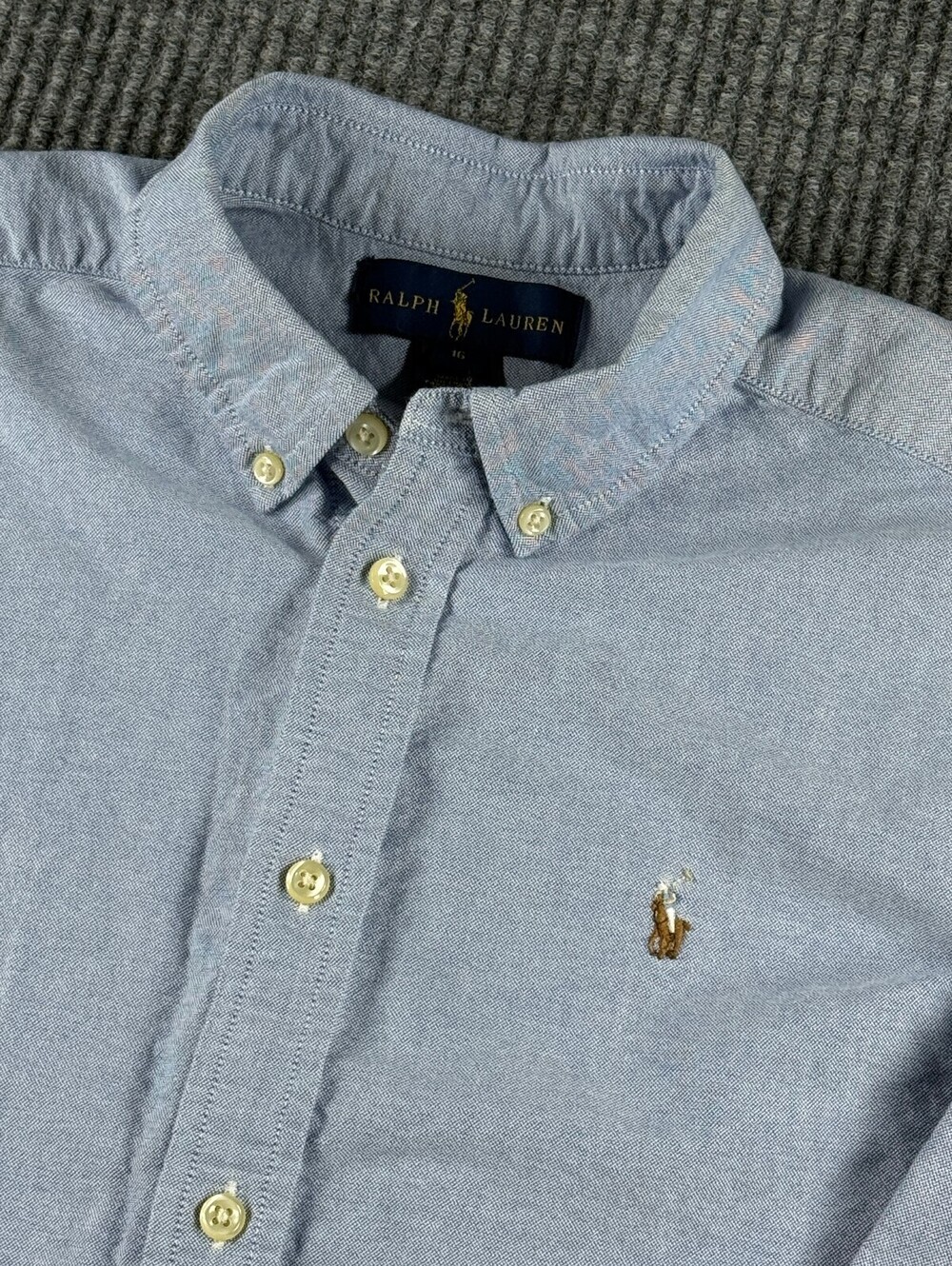 Ralph Lauren Long Sleeve Button Up Men 16 Light Blue Chambray Preppy